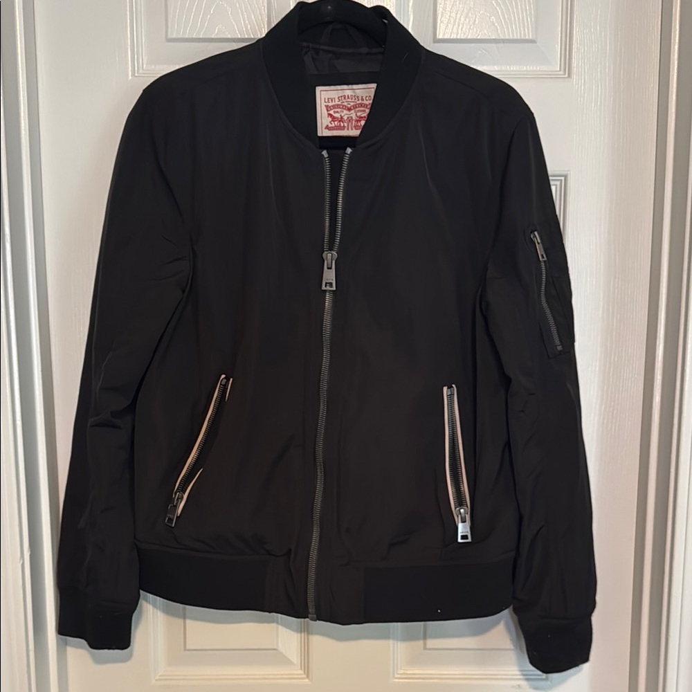 Levi's Black Bomber Jacket with Metallic Accents- Large